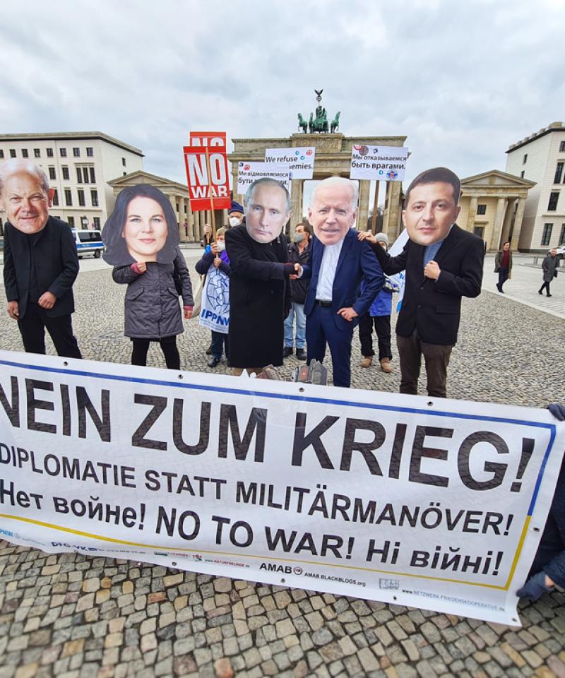 Activists protesting in Berlin against a war in Ukraine