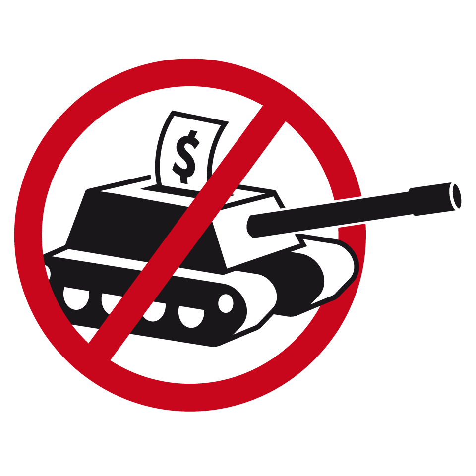GSOA logo - a tank with a dollar bill with a cross through it