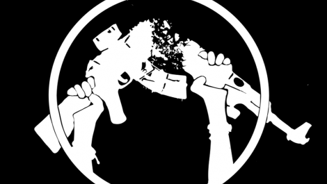 Logotipo del Fusil Roto Blanco sobre fondo negro