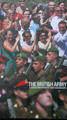 The cover of the 2006 British Army recruiters guide for parents has a doctored photo of a 'passing out' parade, where ethnically-diverse faces have been inserted to attract families of potential recruits from non-white backgrounds (credit–David Gee)