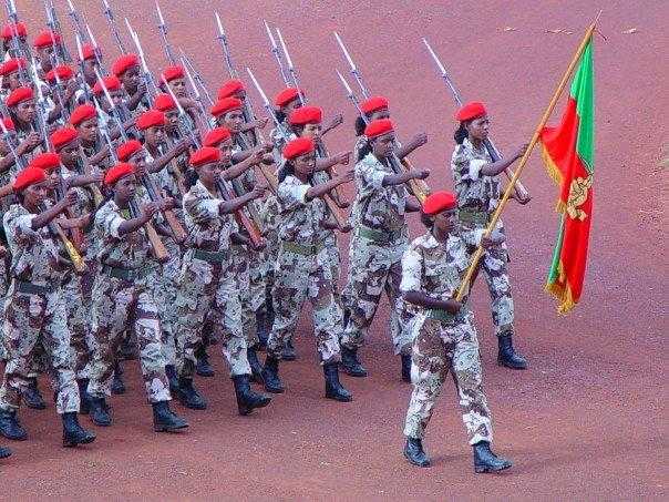 Eritrean women in the military marching
