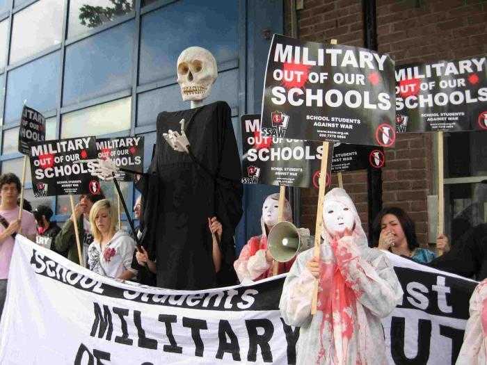 A protest against military presence at schools