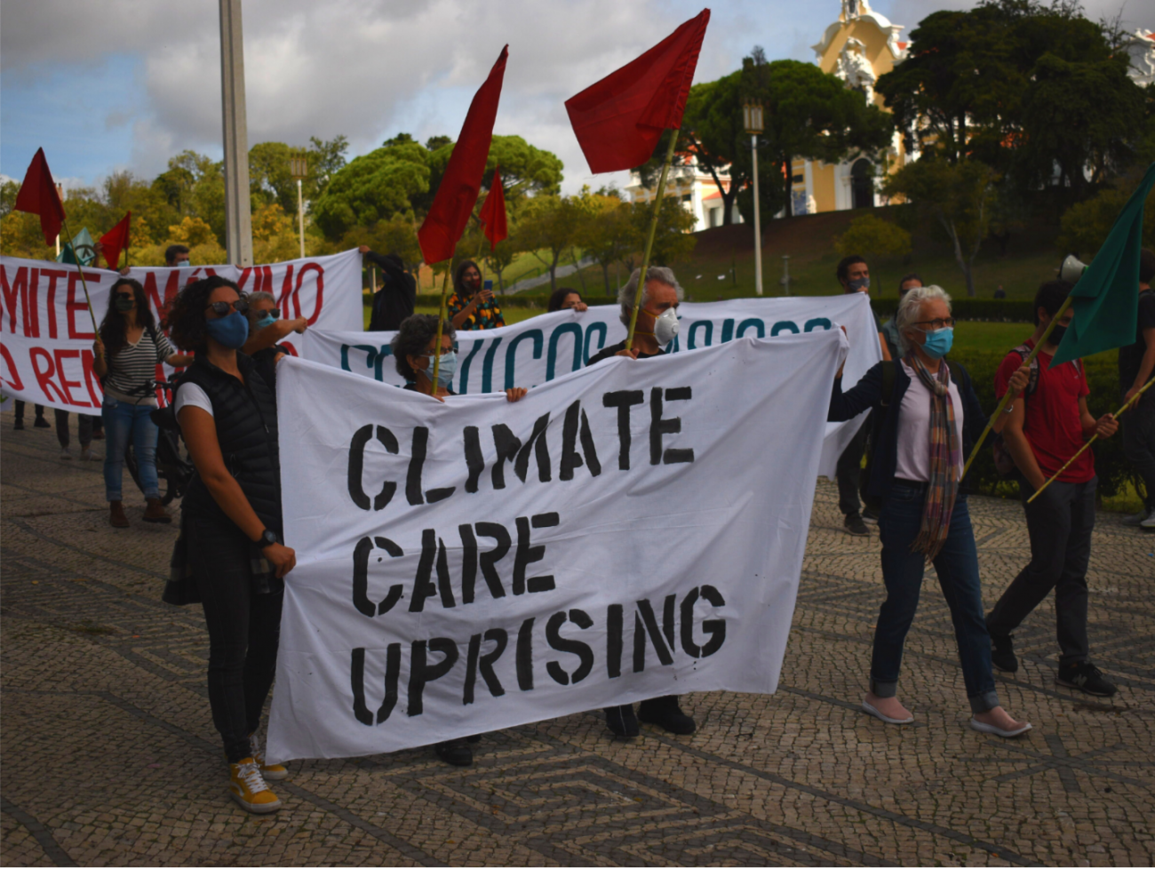 Activists with the group Climáximo gathered in Lisbon, Portugal on Oct. 5 as part of the Climate Care Uprising — a wave of actions across Europe organized by the By 2020 We Rise Up platform. (WNV/Pedro Alvim)