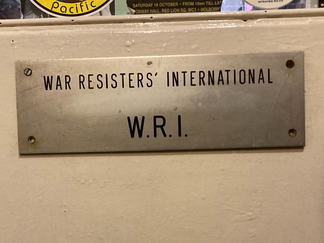 The WRI nameplate on the office door