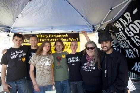 IVAW group at Fleet Week San Francisco, 2012. Each year IVAW and their allies attend the event to talk with and give truth-in-recruitment materials to young people and their families there, and GI rights materials to active duty service members (credit - Siri Margerin)