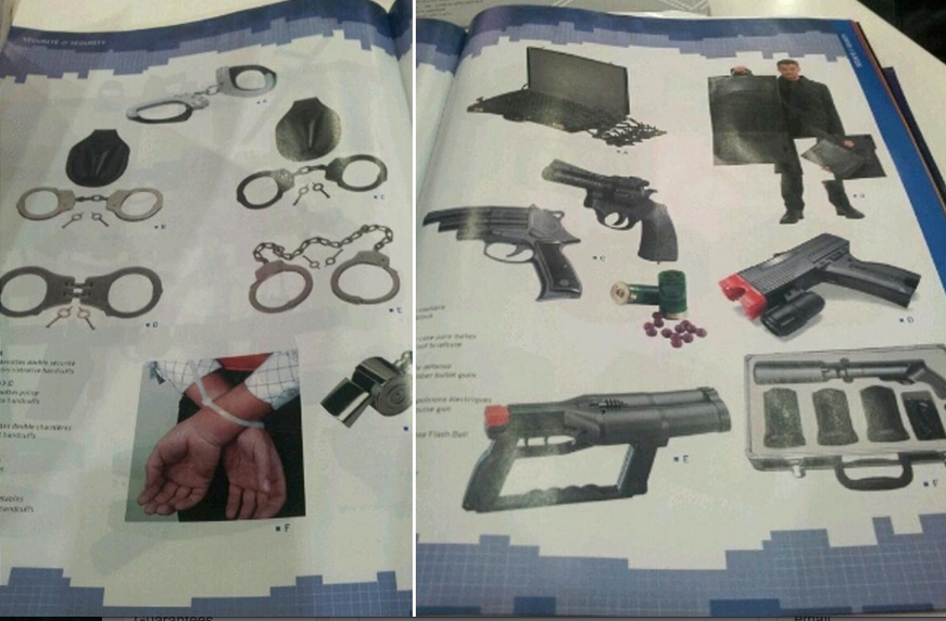The marketing material uncovered at DSEI, displaying leg irons and electric stun guns