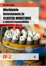 The front cover of the report into global investments in cluster munitions