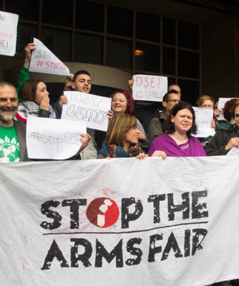 Stop the Arms Fair activists after being found 'not guilty' last year