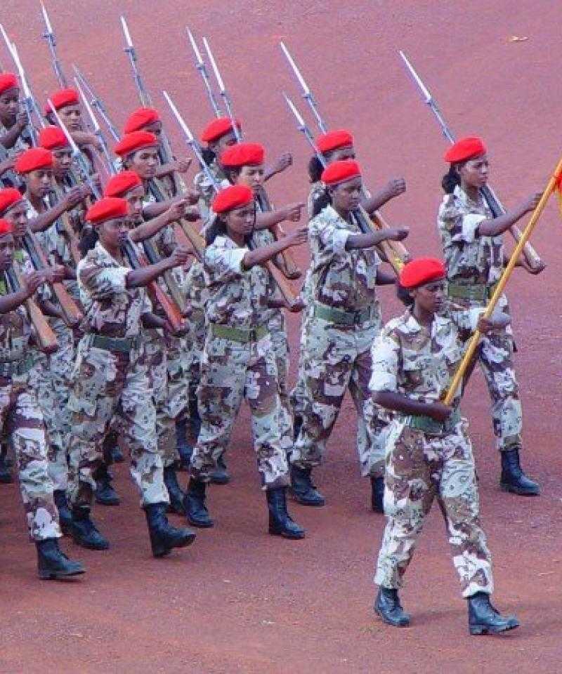 Eritrean women in the military marching