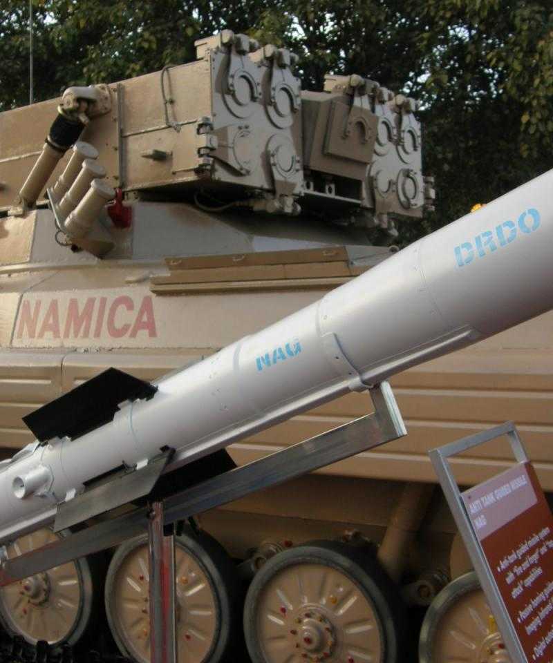 Nag missile and the Nag missile Carrier Vehicle (NAMICA) on display at DEFEXPO-2008 in Delhi. Credit: Ajai Shukla/Wikipedia. CC2.5