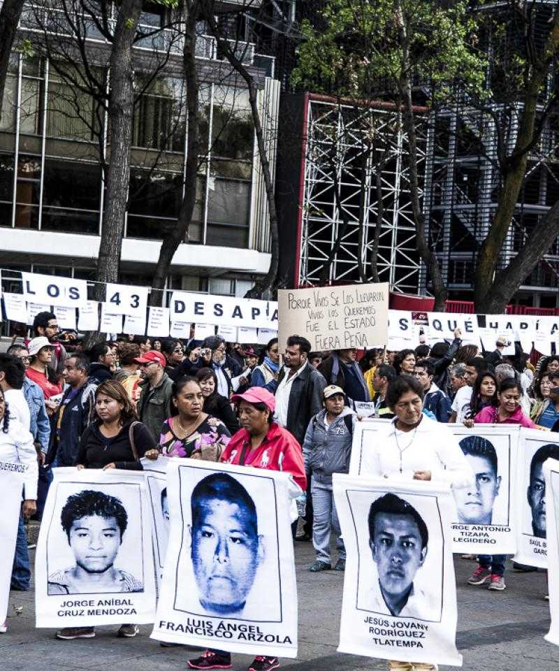 Group of people in a solidarity demostration for the 43 disappeared Ayotzinapa studens