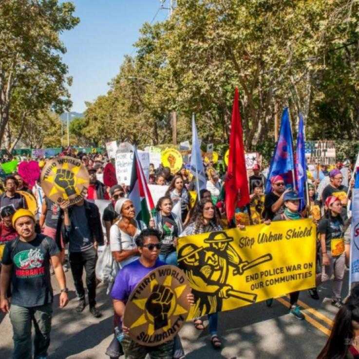 A large protest march against the Urban Shield expo