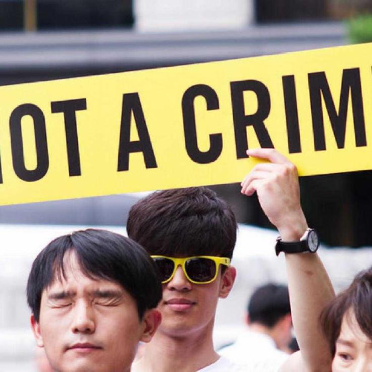 Fotografía de una acción solidaria con los objetores de conciencia en Corea del Sur