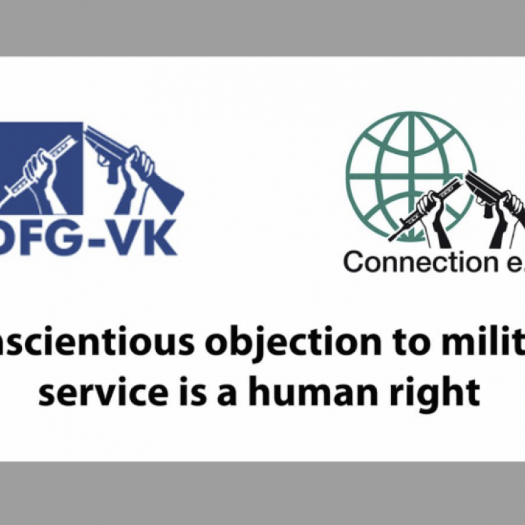 logos of Connection e.V. and the German Peace Society – United War Resisters (DFG-VK)