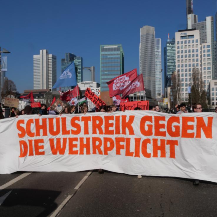 Protests against the reintroduction of conscription in Frankfurt on 5th March.