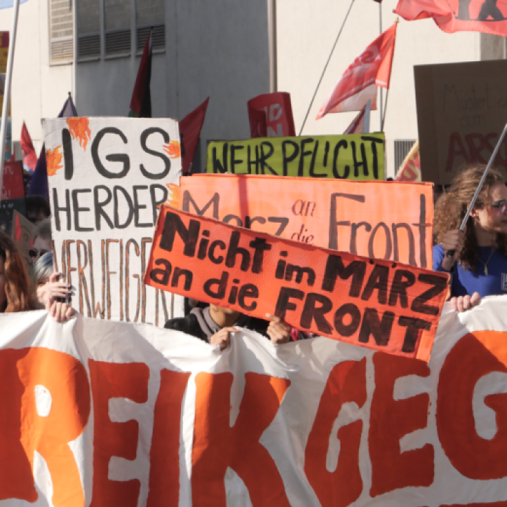 Students protesting against the reintroduction of conscription in Frankfurt am Main on March 5th.