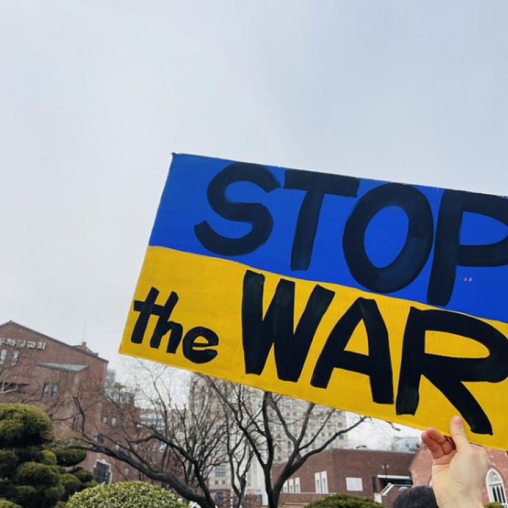Stop the War placard at an antiwar protest against the war in Ukraine